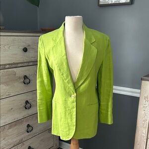 Vintage Henri Bendel Bright Green Blazer Linen Lime made in USA Retro size 6 (4)